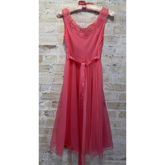 Pink Chiffon Nightgown Peignoir Robe Barbie Ballerina Sissy Coquette Vintage 60s - Picture 4 of 15